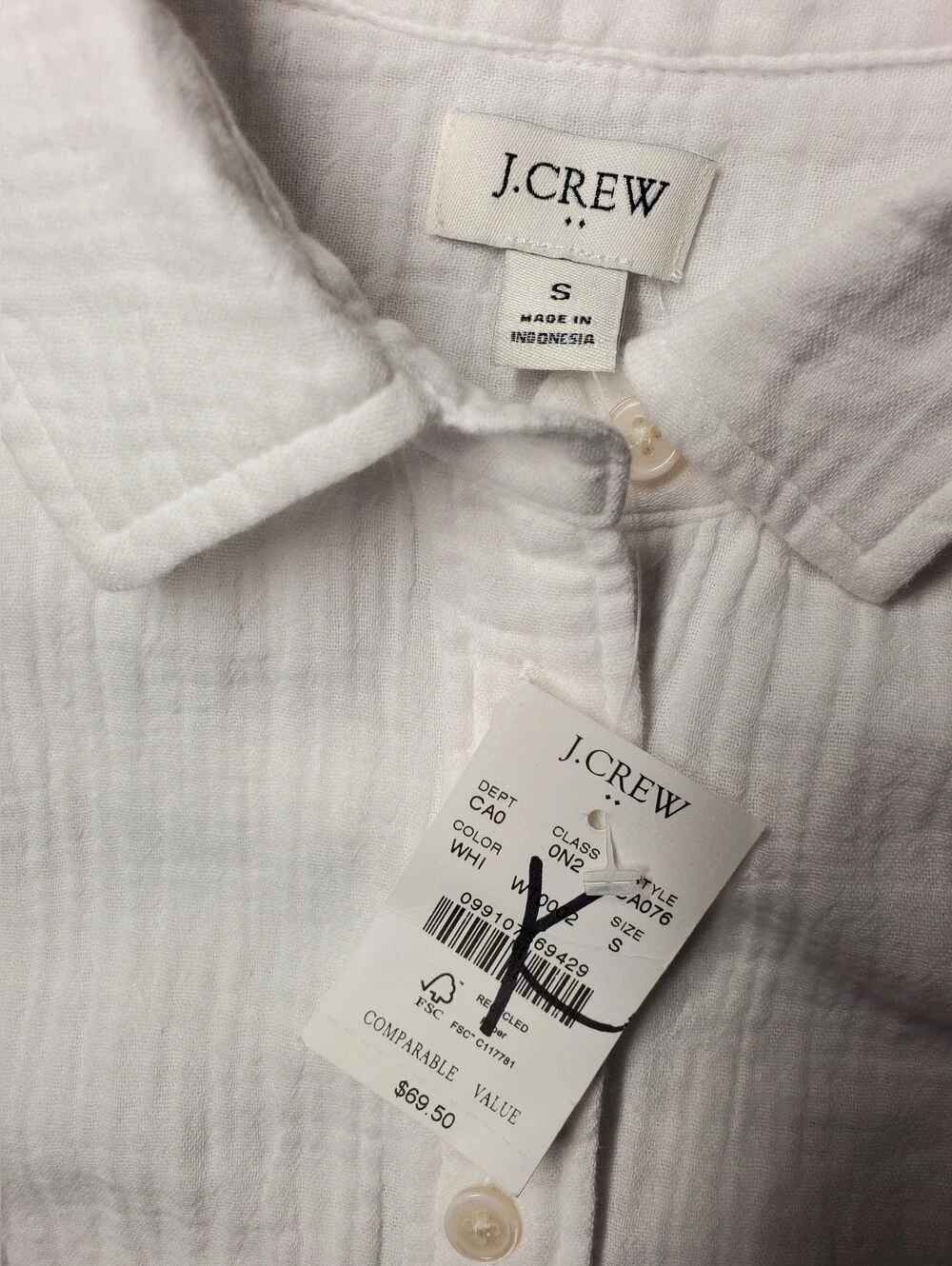 J. Crew NWT Womens Sleeveless White Button-Up 100% Cotton Size S